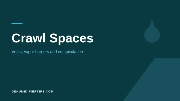 DehumidifierTips.com cover graphic for the Crawl Spaces category: vents, vapor barriers and encapsulation